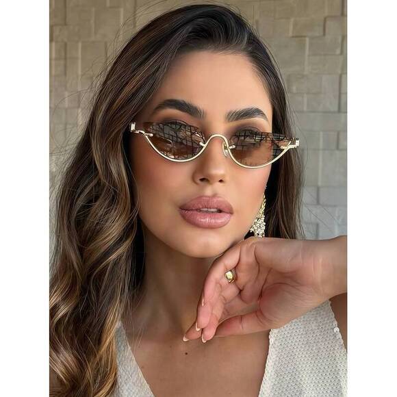 Half Frame Semicircle Metal Glasses, Retro Unisex, For Daily, Street, Va main image 5